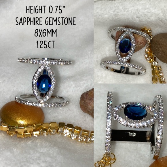 HOT Paved Double Band Geometric Marquise Halo Ring - Picture 5 of 10